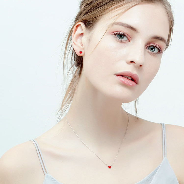 Importé - Collier Argent avec Petit Cœur Rouge