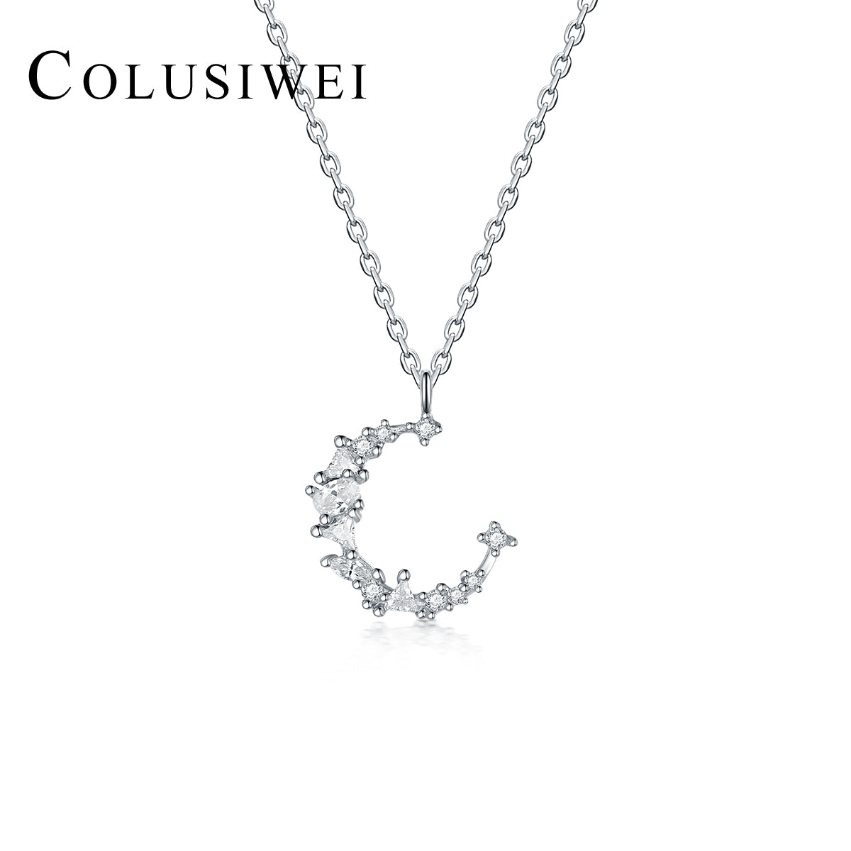 Importé - Collier Argent en Forme de Lune