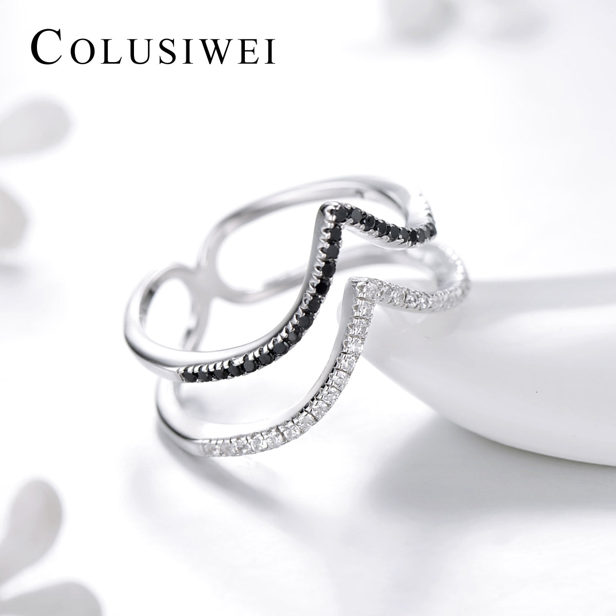 Importé - Bague Double Couche en Noir et Blanc