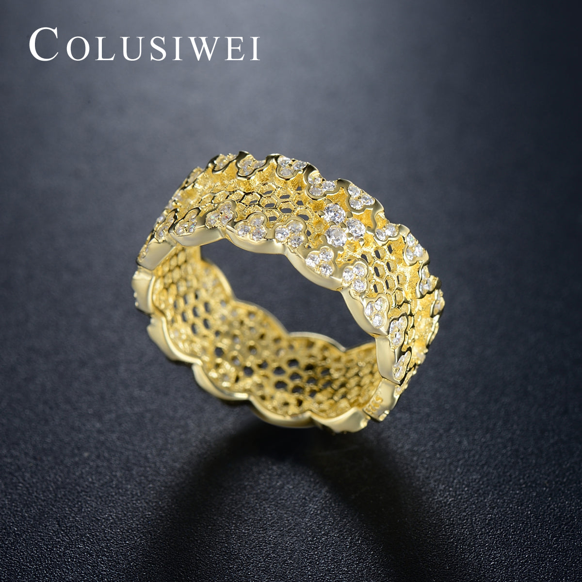 Importé - Bague en Nid d'Abeille Femme en Argent