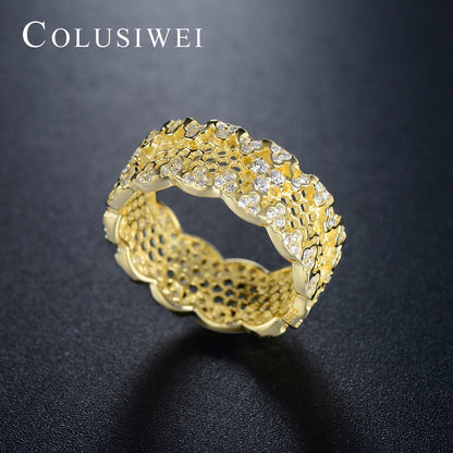 Importé - Bague en Nid d'Abeille Femme en Argent