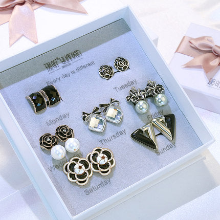 Importé - Coffret de 7 Boucles d'oreilles Femmes Glamour Plaqué Or-Argent