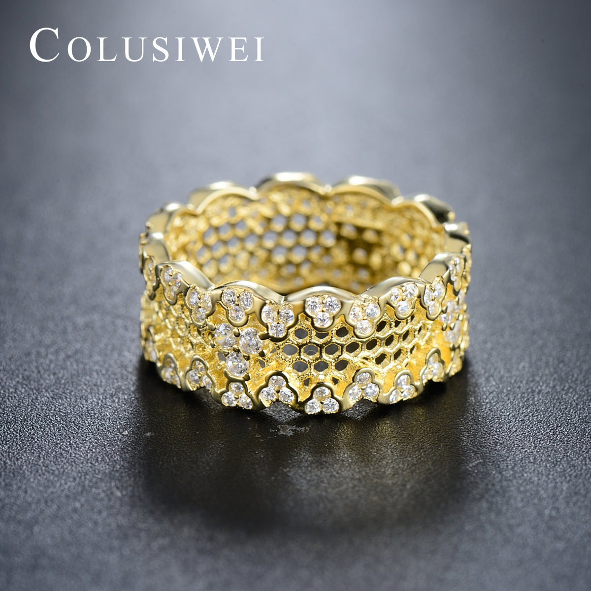 Importé - Bague en Nid d'Abeille Femme en Argent
