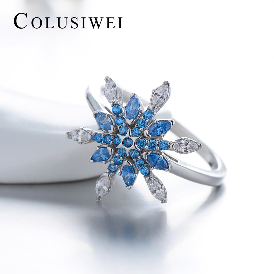 Importé - Bague en Cristal Bleu Flocon de Neige