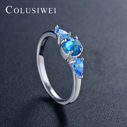 Importé -  Bague Cristal Bleu de Mer en Argent
