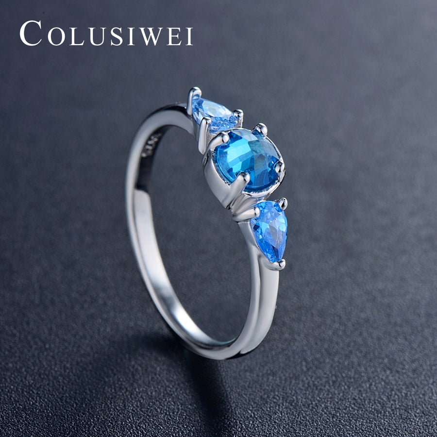 Importé -  Bague Cristal Bleu de Mer en Argent