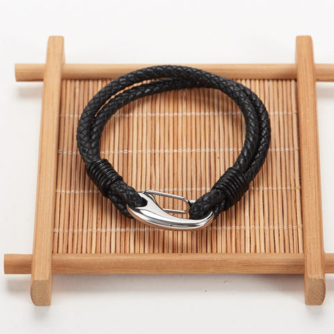 Importé - Bracelets Fashion 100% Cuir Tissés Boucle Acier pour Hommes