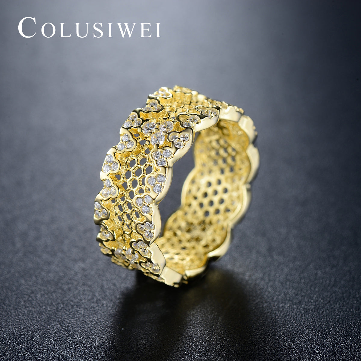 Importé - Bague en Nid d'Abeille Femme en Argent