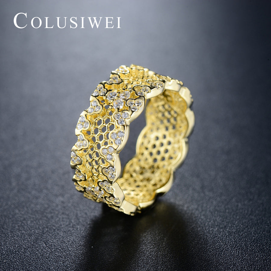 Importé - Bague en Nid d'Abeille Femme en Argent