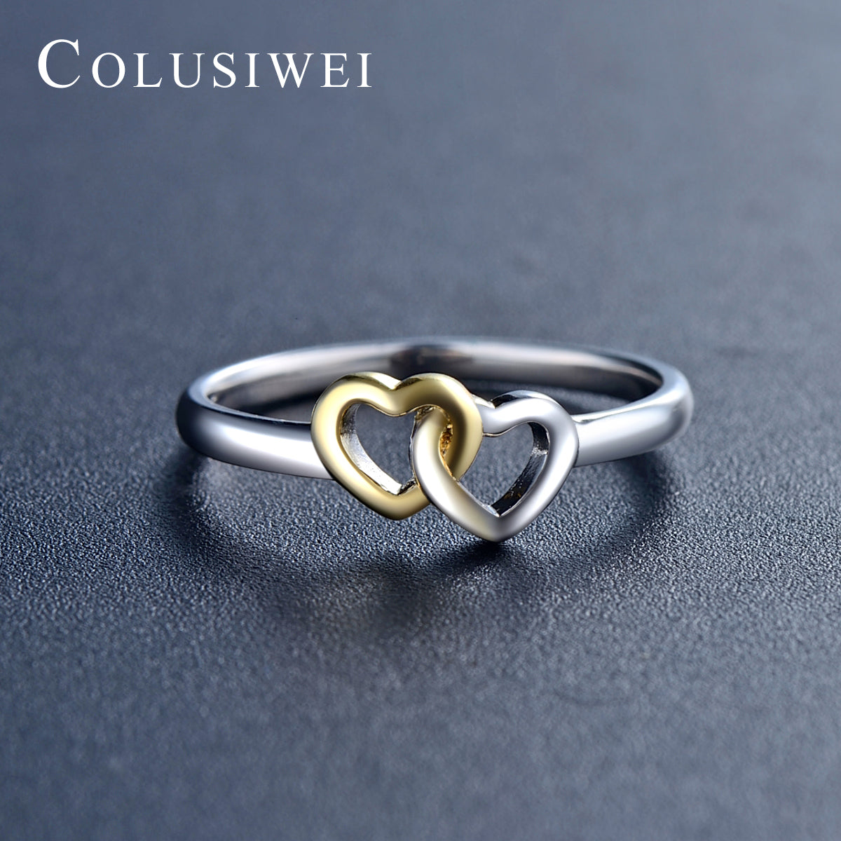 Importé -  Bague Motif Double Cœur Or-Argent