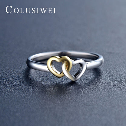 Importé -  Bague Motif Double Cœur Or-Argent