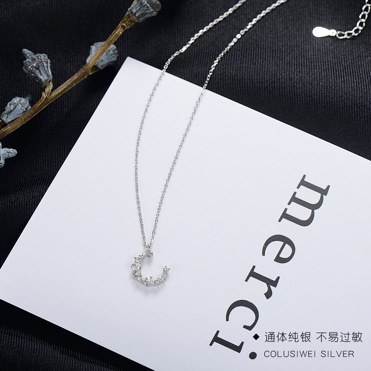 Importé - Collier Argent en Forme de Lune