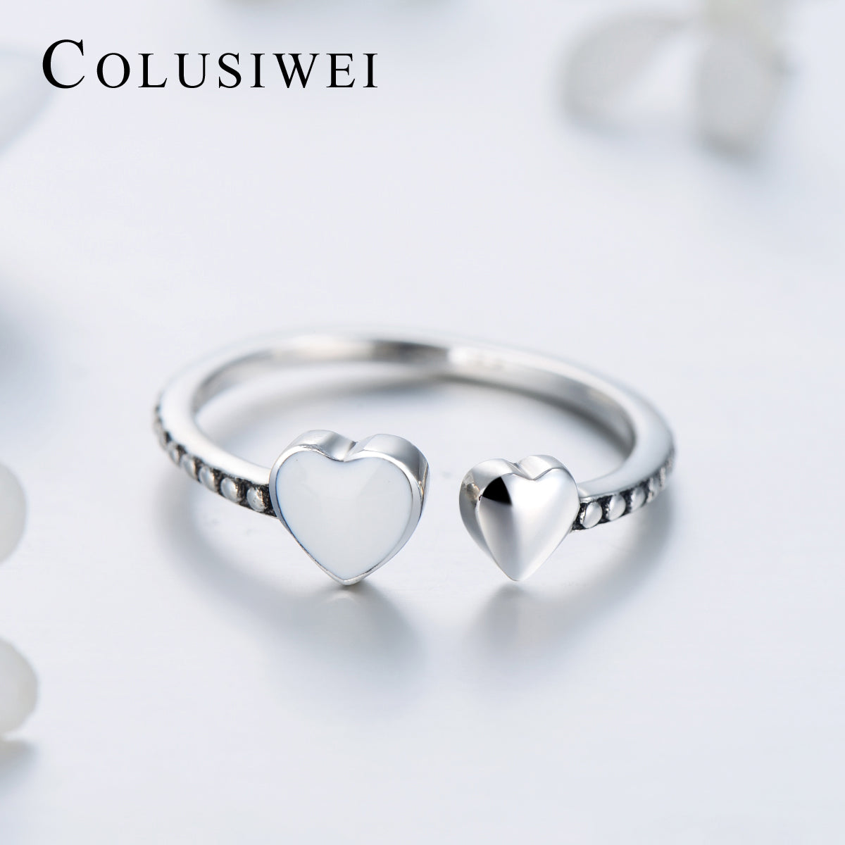 Importé -  Bague Double Cœur en Argent