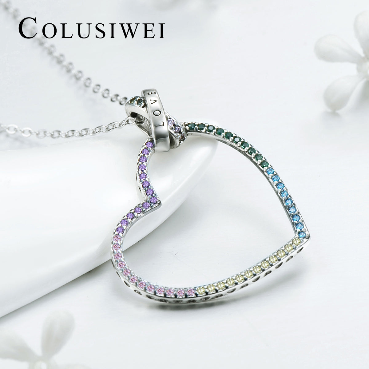 Importé - Collier en Argent en Forme de Cœur Cristal