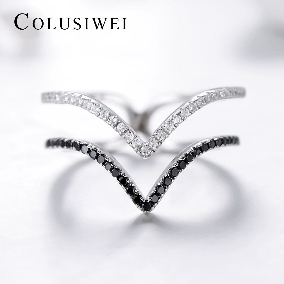 Importé - Bague Double Couche en Noir et Blanc