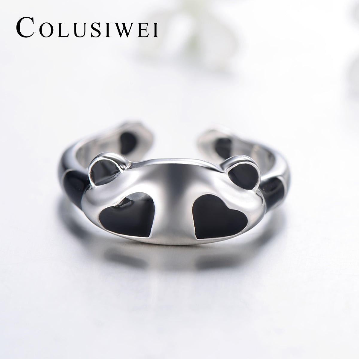 Importé - Bague en Argent Motif en Cœur Noir