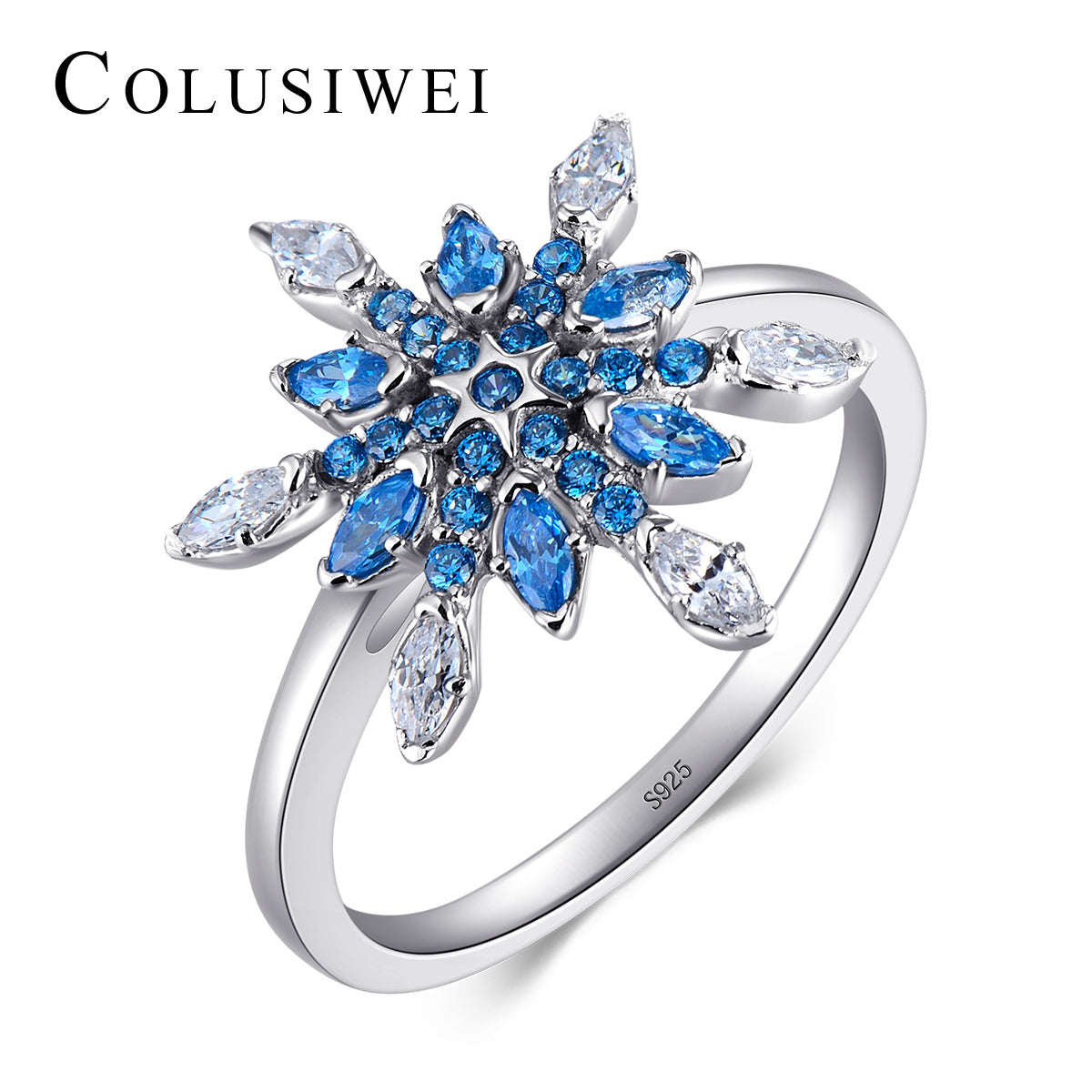 Importé - Bague en Cristal Bleu Flocon de Neige