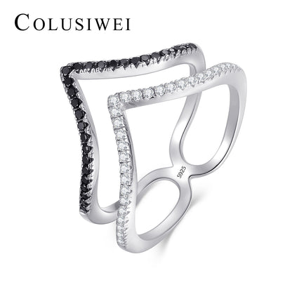 Importé - Bague Double Couche en Noir et Blanc