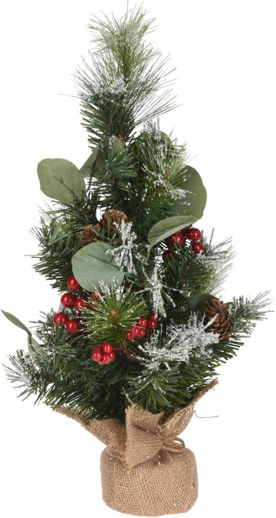 DECO NOEL-BOUQUET DE SAPIN DANS SAC EN JUTE-45CM