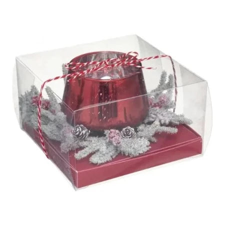 NOEL PHOTOPHORE EN VERRE DECO COURONNE ENNEIGEE-ROUGE