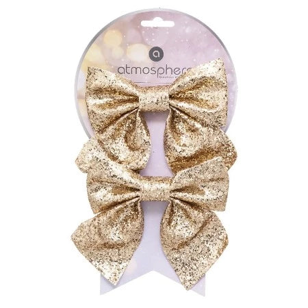 NOEL- NOEUDS SET DE 2PCS DORE PAILLETE