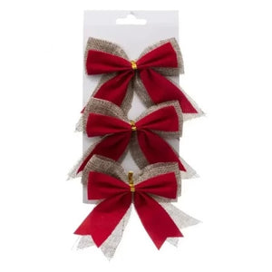 NOEL-NOEUD EN JUTE 3PCS ROUGE
