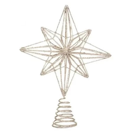 NOEL-CIMIER DE SAPIN FORME ETOILE-25CM-DORE-PAILLETE