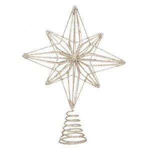 NOEL-CIMIER DE SAPIN FORME ETOILE-25CM-DORE-PAILLETE