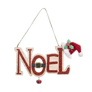 PANCARTE EN BOIS NOEL AVEC GRELOT A SUSPENDRE-ASST