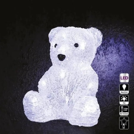 NOEL OURS LUMINEUX-18X20CM-BLANC FROID-CLIGNOTANT
