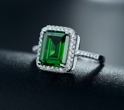Importé -  Bague Argent Motif Cristal Vert