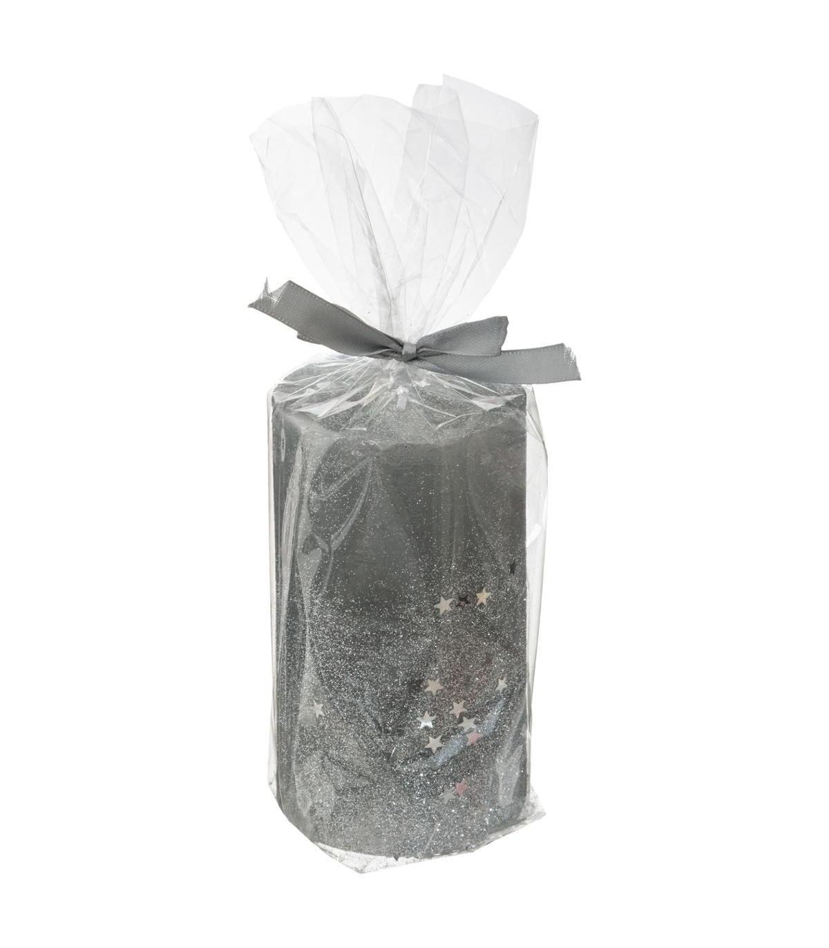 Bougie Decorative Cylindrique – 12x7cm – Argente – Deco Pailettes