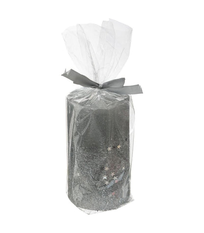 Bougie Decorative Cylindrique – 12x7cm – Argente – Deco Pailettes