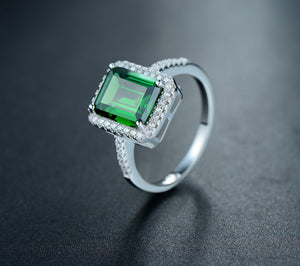 Importé -  Bague Argent Motif Cristal Vert