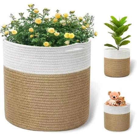 PANIER EN TEXTILE-3PCS-BLANC MARRON