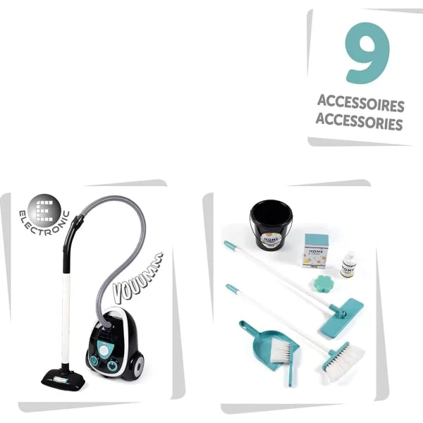 SMOBY ET MENAGE ASPIRATEUR +ACCESSOIRES+3ANS