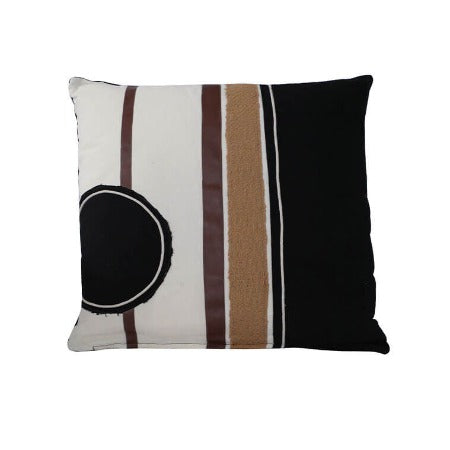 Coussin decoratif-45x45cm-noir-naturel multi rayures
