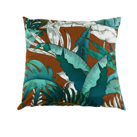 Coussin decoratif-45x45cm-motif feuille-marron-vert-blanc