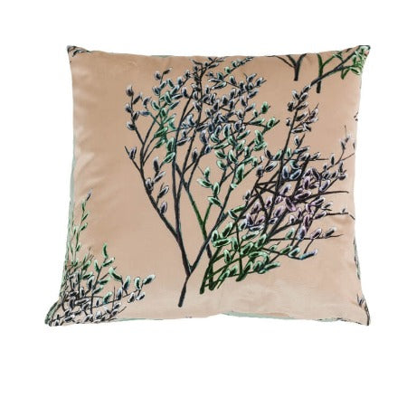 Coussin decoratif-45x45cm-plantes dore-vert-violet