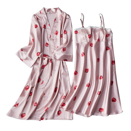 Importe - Ensemble Pyjamas Nuisette Femme Slim 2 Pièces Manche Longue Avec Col V En Soie