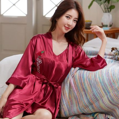 Importe - Ensemble Pyjamas Nuisette Femme2 Pièces Manche Longue  Sexy En Soie
