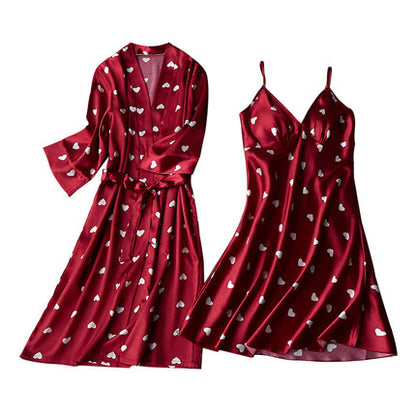 Importe - Ensemble Pyjamas Nuisette Femme Slim 2 Pièces Manche Longue Avec Col V En Soie