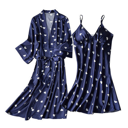 Importe - Ensemble Pyjamas Nuisette Femme Slim 2 Pièces Manche Longue Avec Col V En Soie