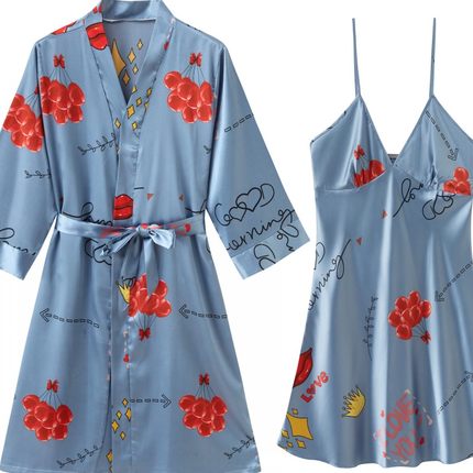 Importe - Ensemble Pyjamas Nuisette Femme Slim 2 Pièces Manche Longue Avec Col V En Soie