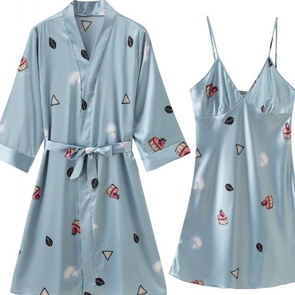 Importe - Ensemble Pyjamas Nuisette Femme Slim 2 Pièces Manche Longue Avec Col V En Soie
