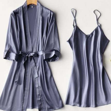 Importe - Ensemble Pyjamas Nuisette Femme Slim 2 Pièces Manche Longue Avec Col V En Soie