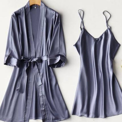 Importe - Ensemble Pyjamas Nuisette Femme Slim 2 Pièces Manche Longue Avec Col V En Soie