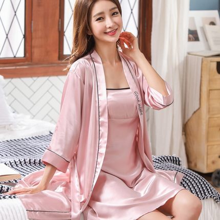 Importe - Ensemble Pyjamas Nuisette Femme2 Pièces Manche Longue  Sexy En Soie