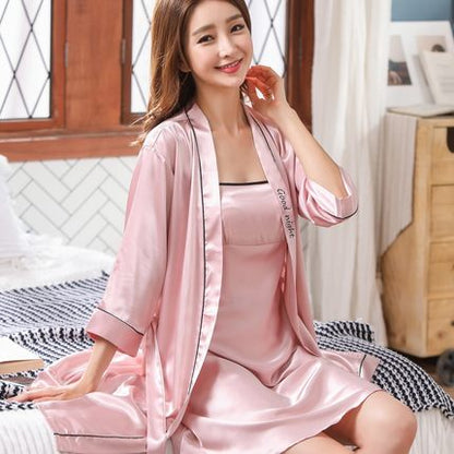 Importe - Ensemble Pyjamas Nuisette Femme2 Pièces Manche Longue  Sexy En Soie