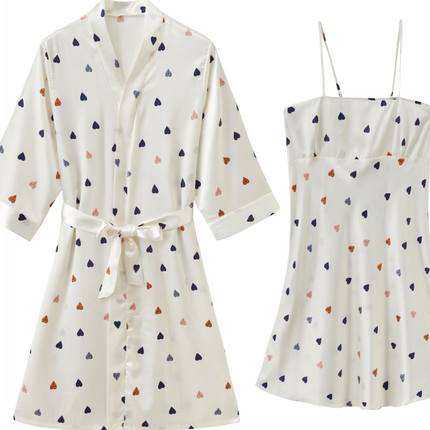 Importe - Ensemble Pyjamas Nuisette Femme Slim 2 Pièces Manche Longue Avec Col V En Soie
